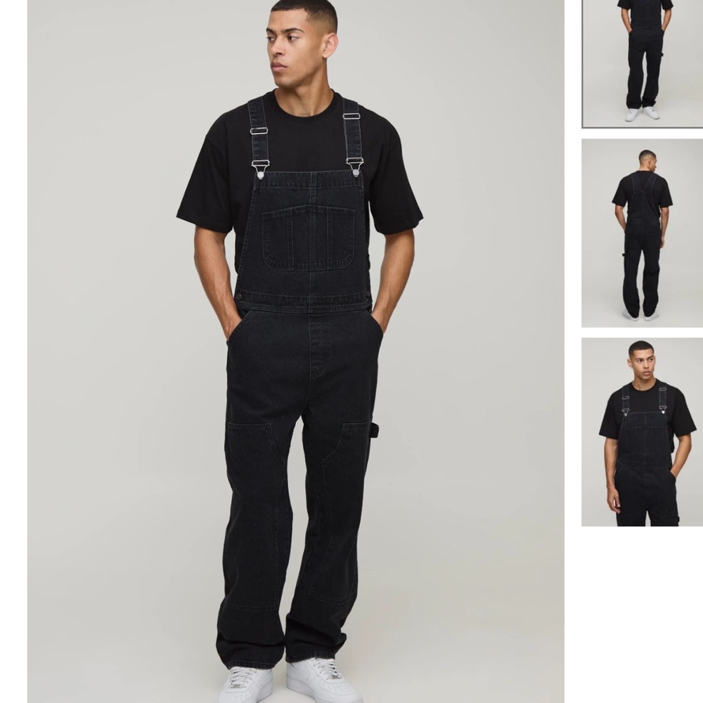 Boohooman Classic Black Denim Overalls